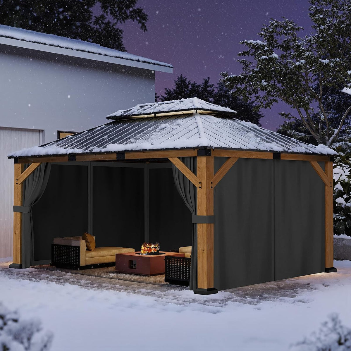 Transform Your Outdoor Space with the Elegant 12' x 16' Wood Gazebo Featuring a Hardtop, Double Galvanized Steel Roof, and Complete Privacy Solutions