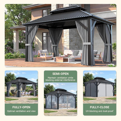 Stylish 10' x 12' Dark Gray Aluminum Outdoor Gazebo – Perfect for Any Patio or Garden