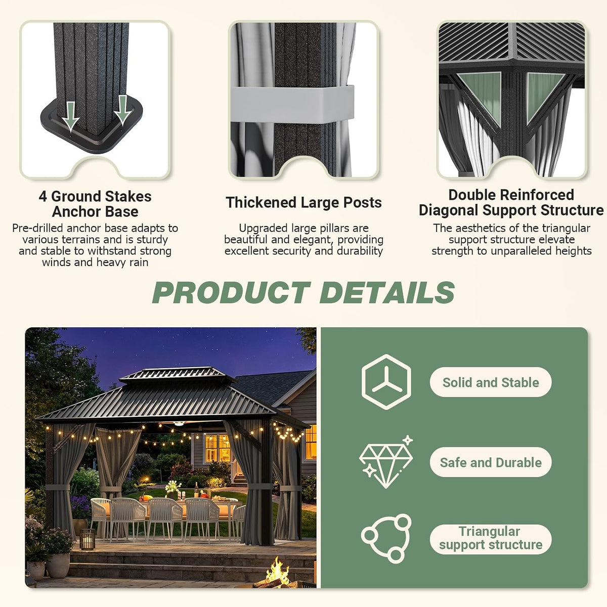 Stylish 10' x 12' Dark Gray Aluminum Outdoor Gazebo – Perfect for Any Patio or Garden