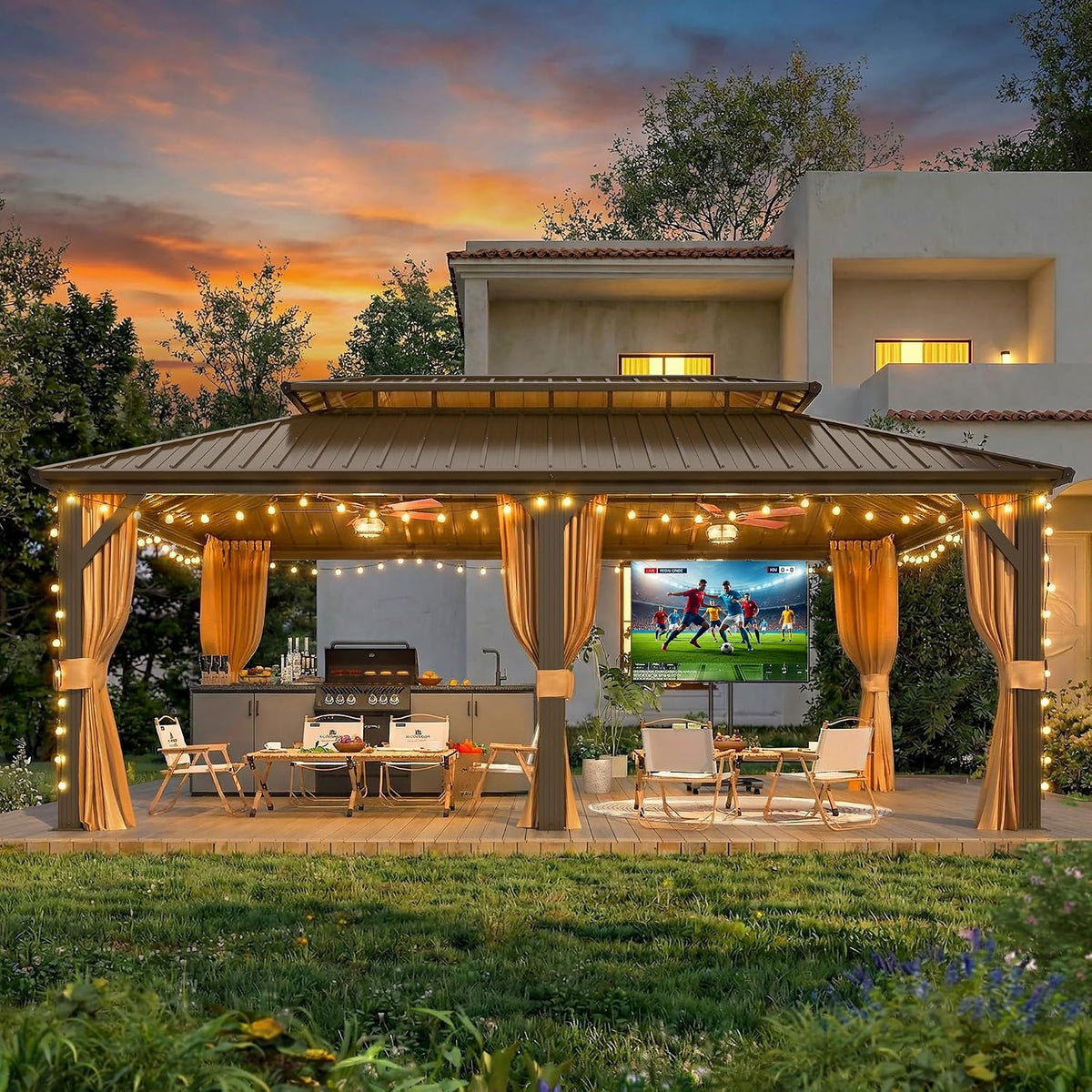 Transform Your Outdoor Space: 12x16 ft Hardtop Gazebo with Mosquito Netting & Curtains - Durable Aluminum & Steel Design for Patio, Deck, and Garden!