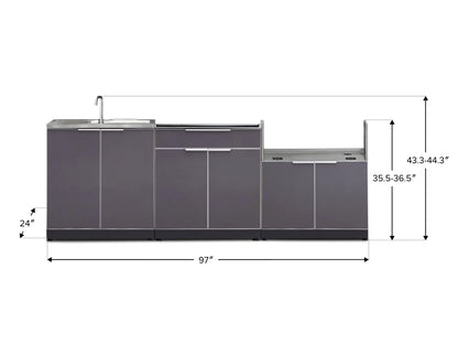 Newage Products 3-Piece Outdoor Kitchen Aluminum Cabinet Set with Bar, Grill, and Sink