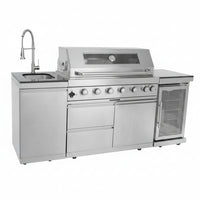 Outdoor Kitchen Island 85" 6-Burner 85000 BTU Deluxe Modular BBQ Island - Grill Islands W/Wine Cooler, Built in Combo outside Island + Rotisserie & Granite Top Outdoor Grill
