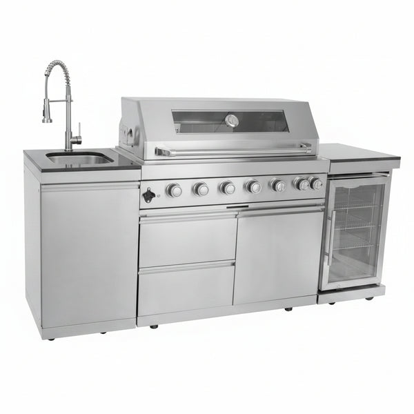 Outdoor Kitchen Island 85" 6-Burner 85000 BTU Deluxe Modular BBQ Island - Grill Islands W/Wine Cooler, Built in Combo outside Island + Rotisserie & Granite Top Outdoor Grill
