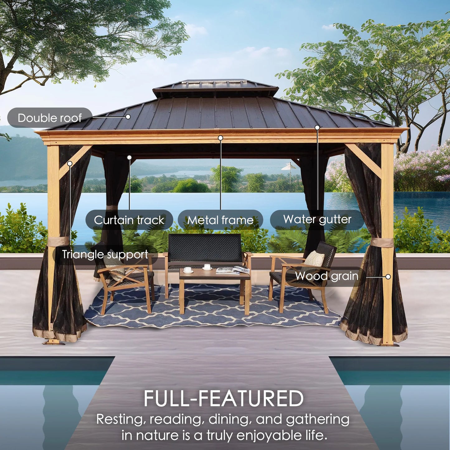 12-Ft X 20-Ft Hardtop Roof Aluminum Gazebo (Screen Included)