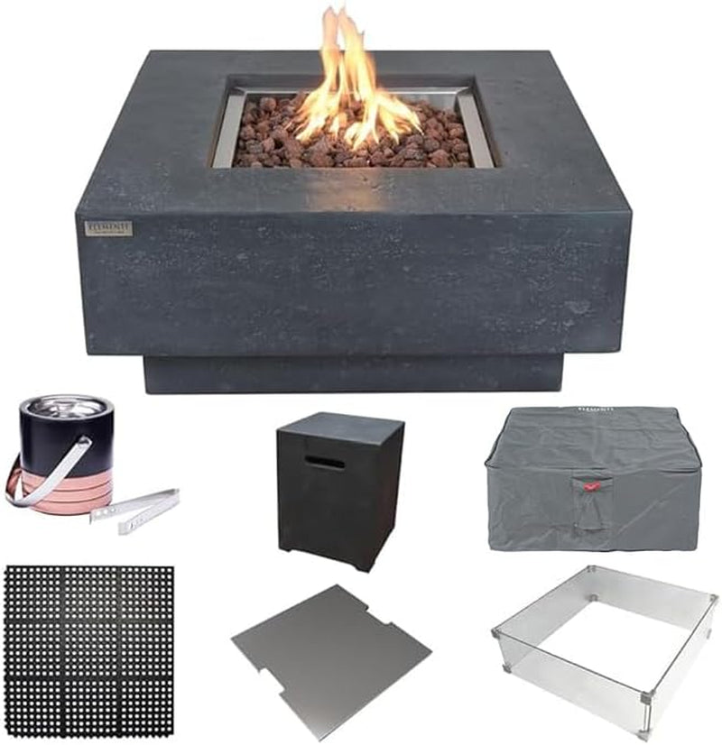 Stylish 36" x 36" Manhattan Propane Fire Pit Table in Durable Cast Concrete