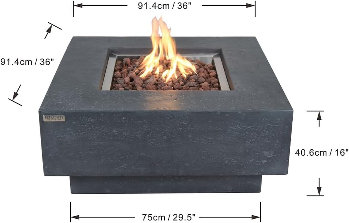 Stylish 36" x 36" Manhattan Propane Fire Pit Table in Durable Cast Concrete