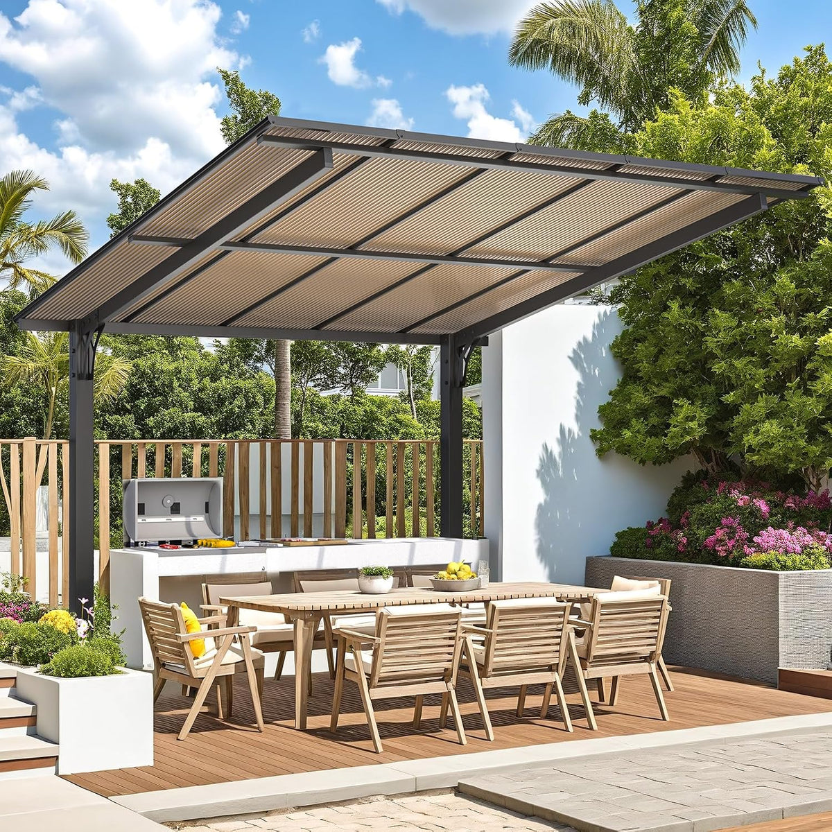 Stylish 10' x 10' Lean-To Gazebo & Pergola - Durable Hard Top Carport for Patios & Decks