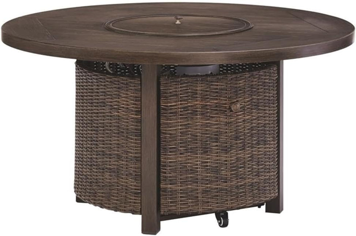Upgrade Your Outdoor Space with the Signature Design by Ashley Brown Paradise Trail Round Wicker Fire Pit Table
