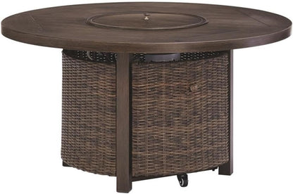 Upgrade Your Outdoor Space with the Signature Design by Ashley Brown Paradise Trail Round Wicker Fire Pit Table