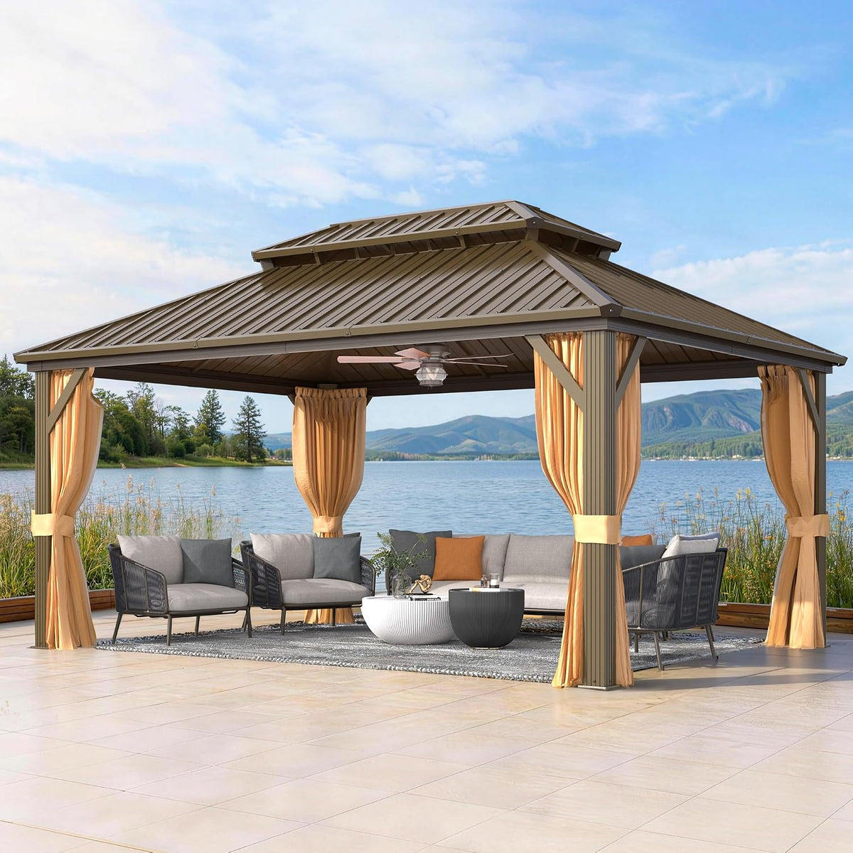 Transform Your Outdoor Space: 12x16 ft Hardtop Gazebo with Mosquito Netting & Curtains - Durable Aluminum & Steel Design for Patio, Deck, and Garden!