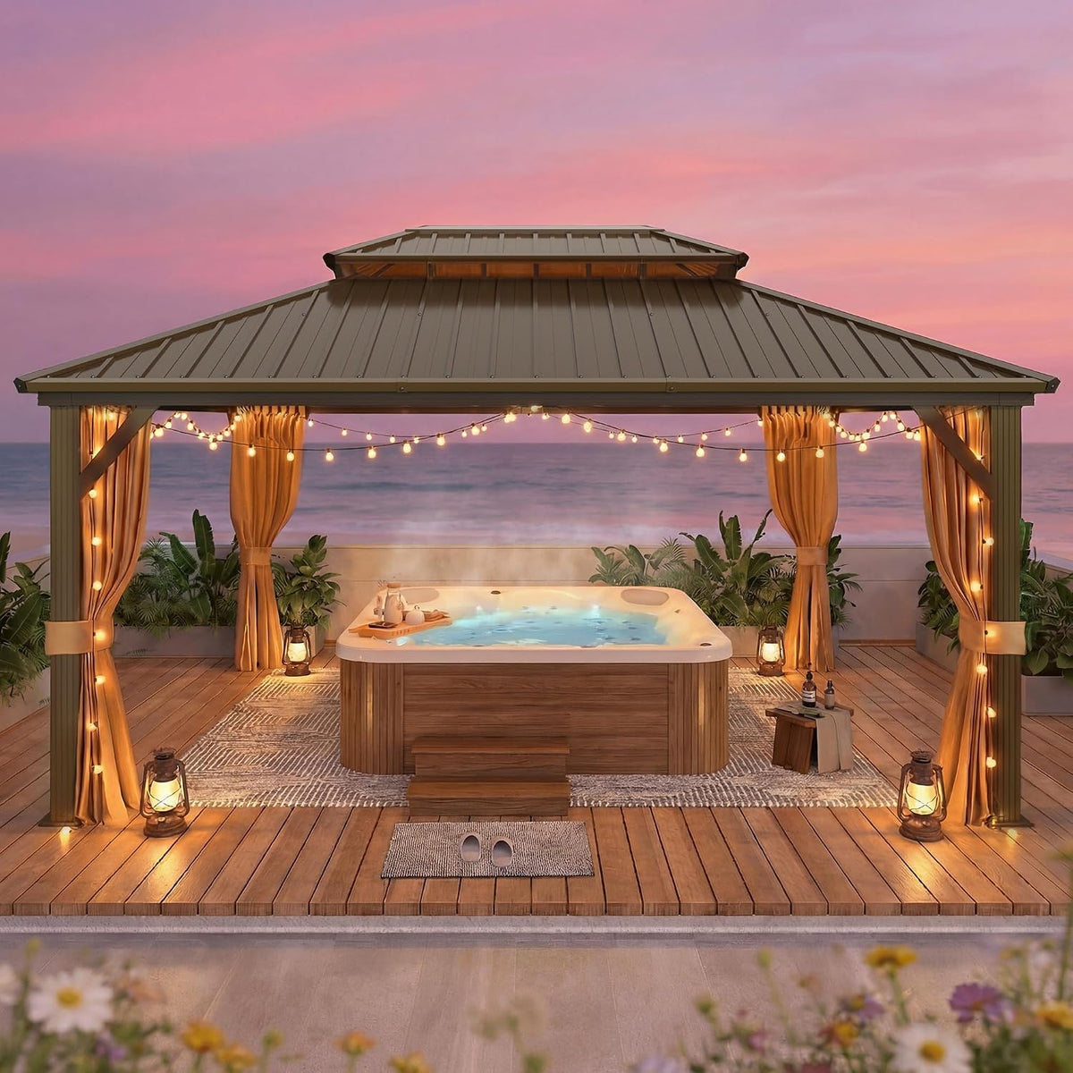 Transform Your Outdoor Space: 12x16 ft Hardtop Gazebo with Mosquito Netting & Curtains - Durable Aluminum & Steel Design for Patio, Deck, and Garden!