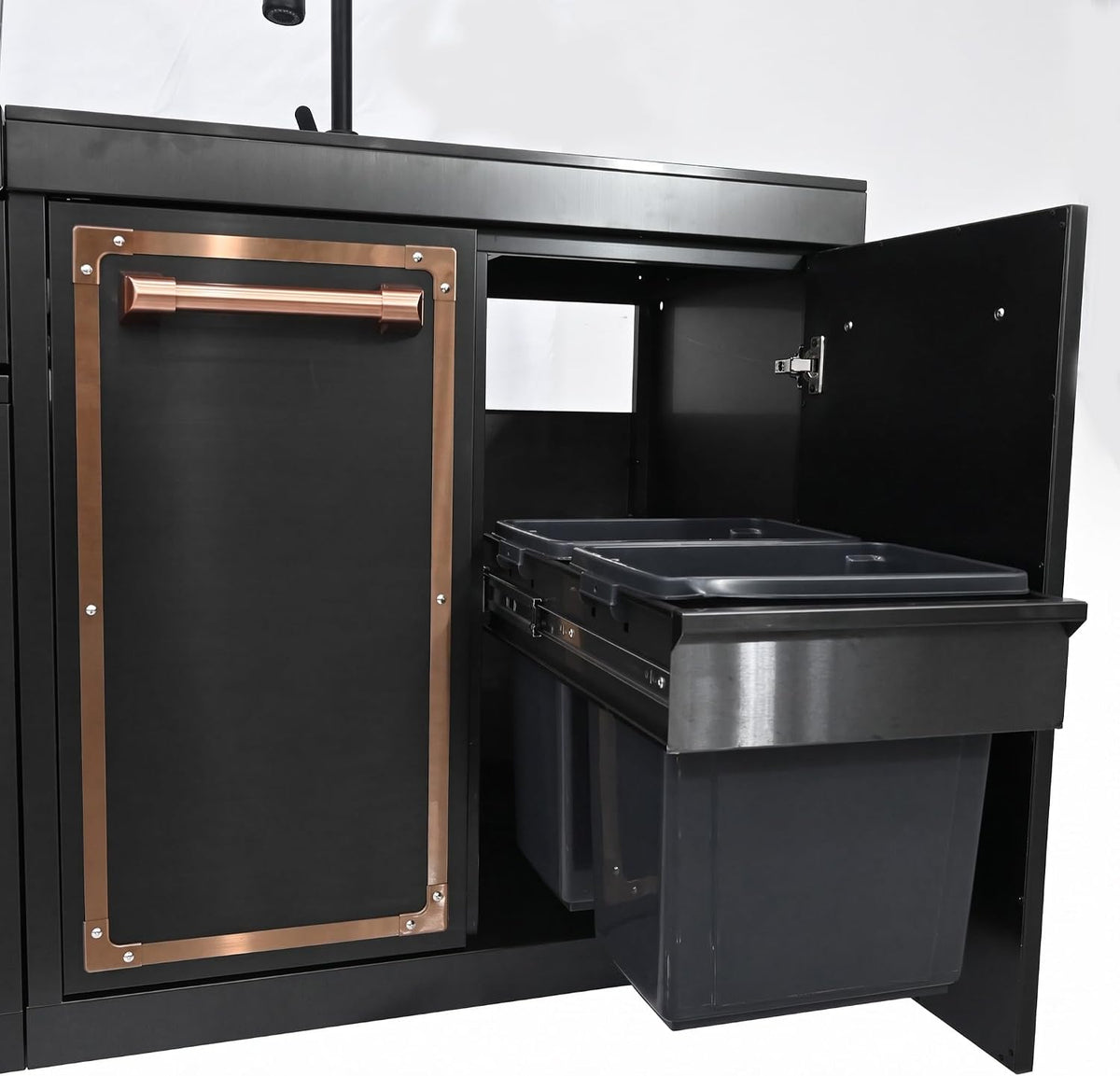 113.8-Inch Outdoor Kitchen Island Featuring Gas Grill and Infrared Rear Burner - Black Finish