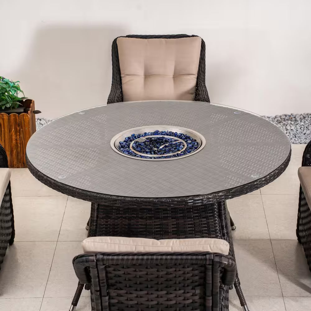 Luxurious 5-Piece Outdoor Patio Fire Pit Conversation Set with Cushioned Armchairs and Stylish Fire Pit Table