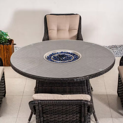 Luxurious 5-Piece Outdoor Patio Fire Pit Conversation Set with Cushioned Armchairs and Stylish Fire Pit Table