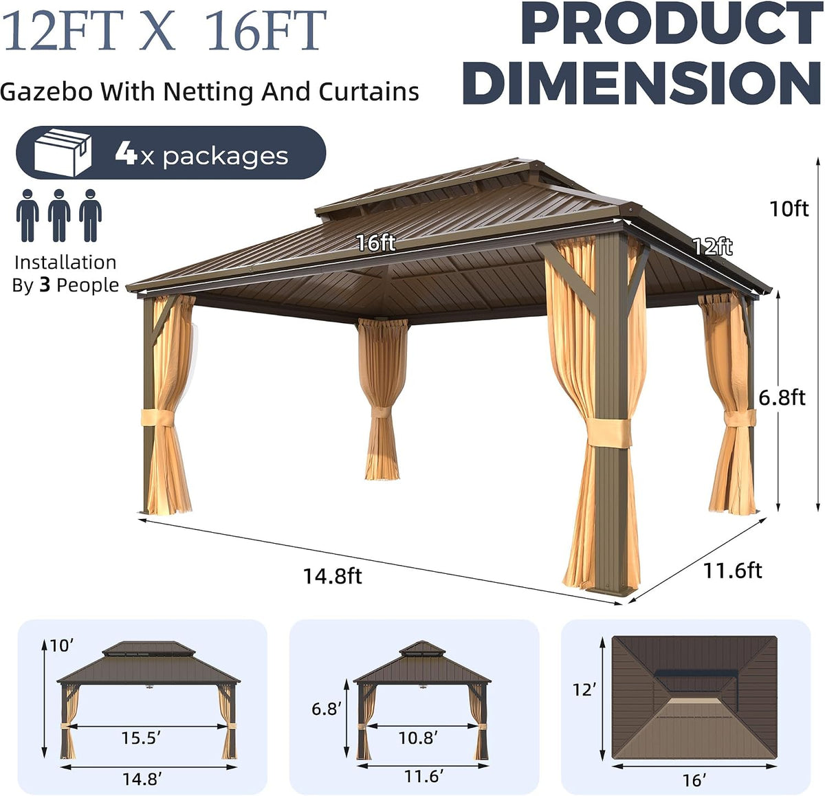Transform Your Outdoor Space: 12x16 ft Hardtop Gazebo with Mosquito Netting & Curtains - Durable Aluminum & Steel Design for Patio, Deck, and Garden!