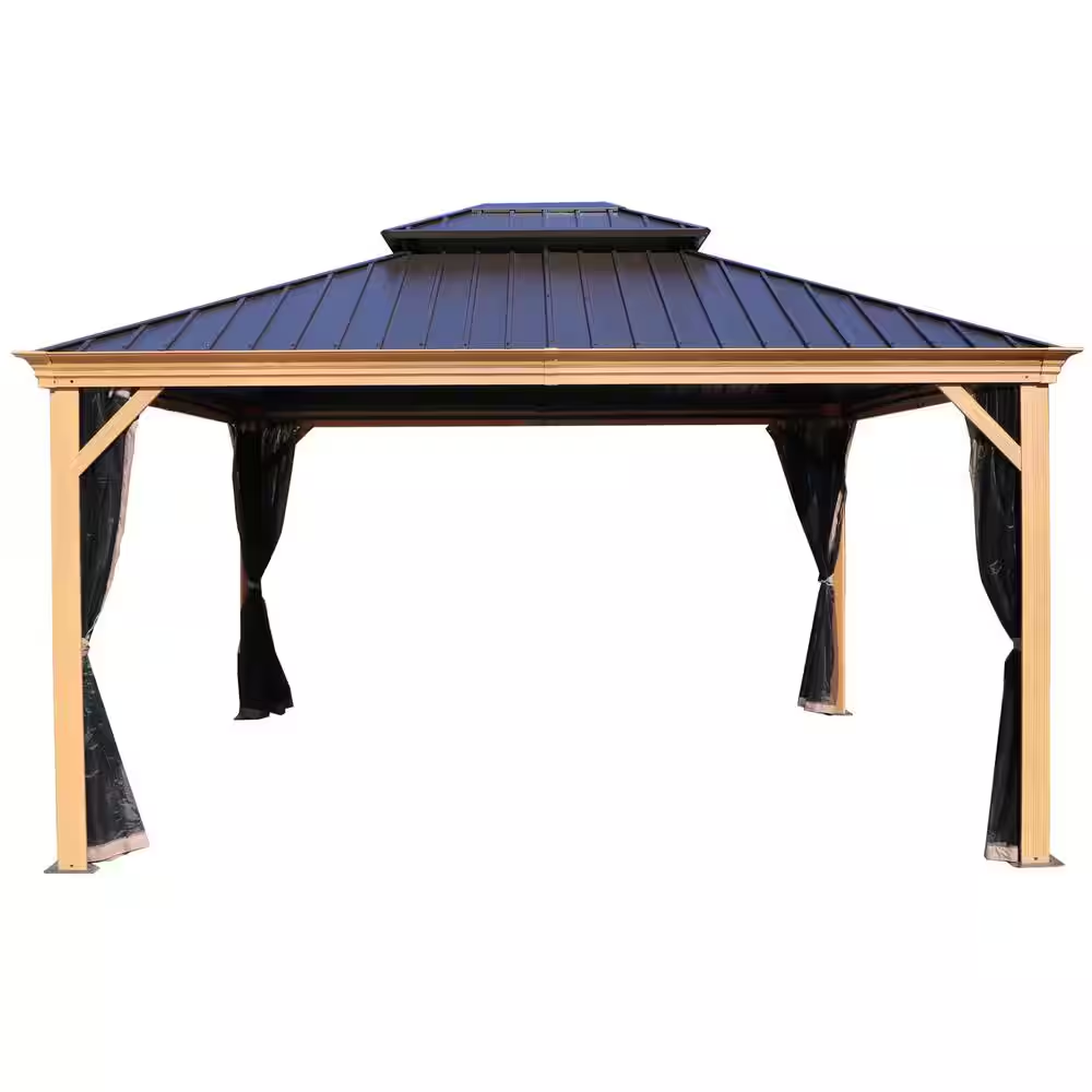 Hardtop Gazebo Built for Year-Round Use, 12x14 Aluminum Frame, Galvanized Steel Roof, Mosquito Net