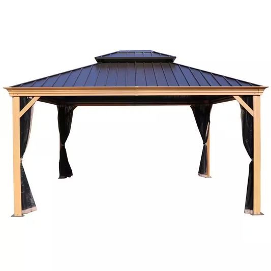 Hardtop Gazebo Built for Year-Round Use, 12x14 Aluminum Frame, Galvanized Steel Roof, Mosquito Net