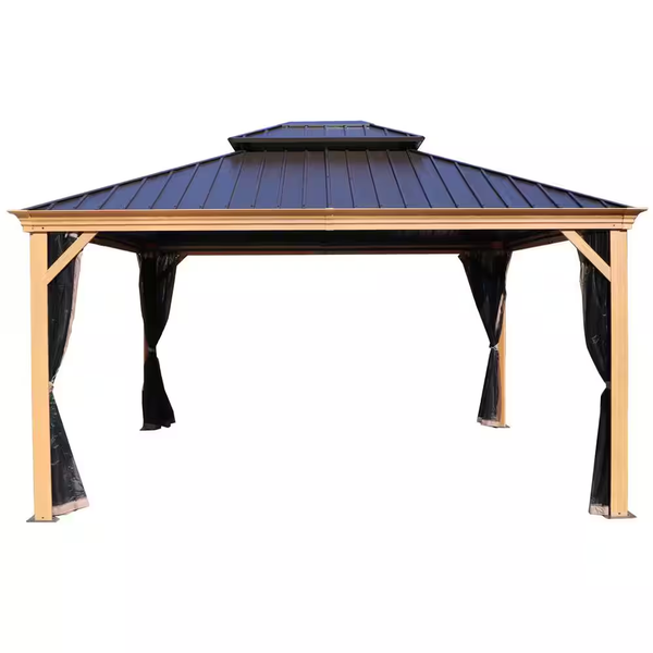 Hardtop Gazebo Built for Year-Round Use, 12x14 Aluminum Frame, Galvanized Steel Roof, Mosquito Net