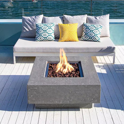 Manhattan 36" Square Concrete Propane Fire Table - Stylish Outdoor Heating with Lava Rocks & Cover