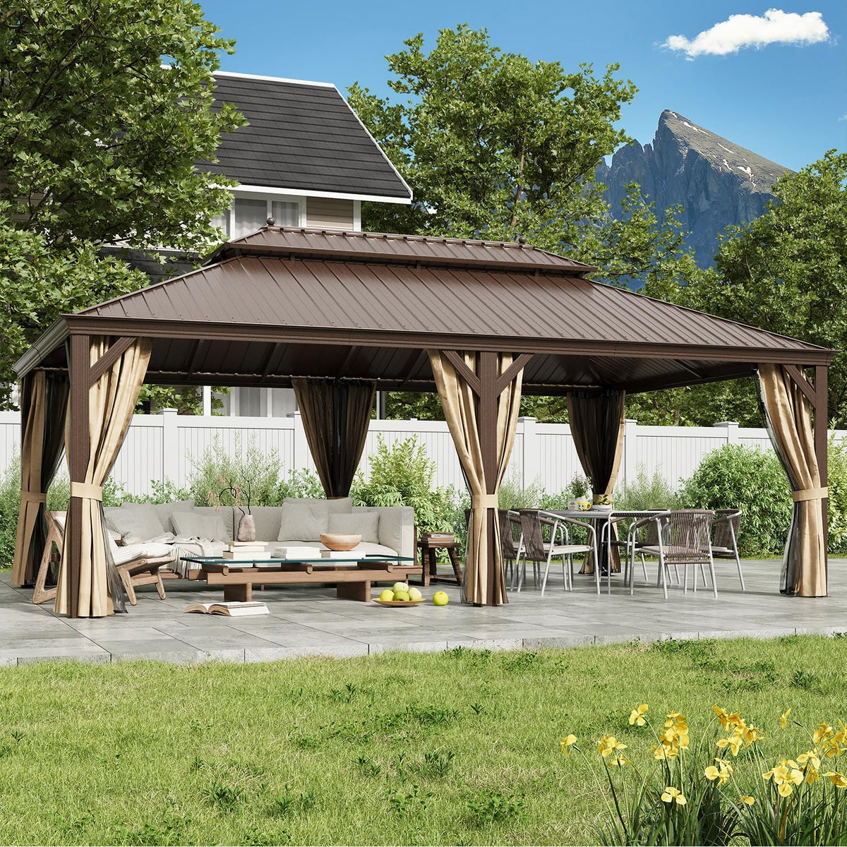 Experience the Ultimate Outdoor Retreat with Our 12' x 20' Hardtop Gazebo – Sturdy Aluminum Frame, Galvanized Steel Double Roof, and Cozy Netting for Your Patio, Lawn, or Deck!