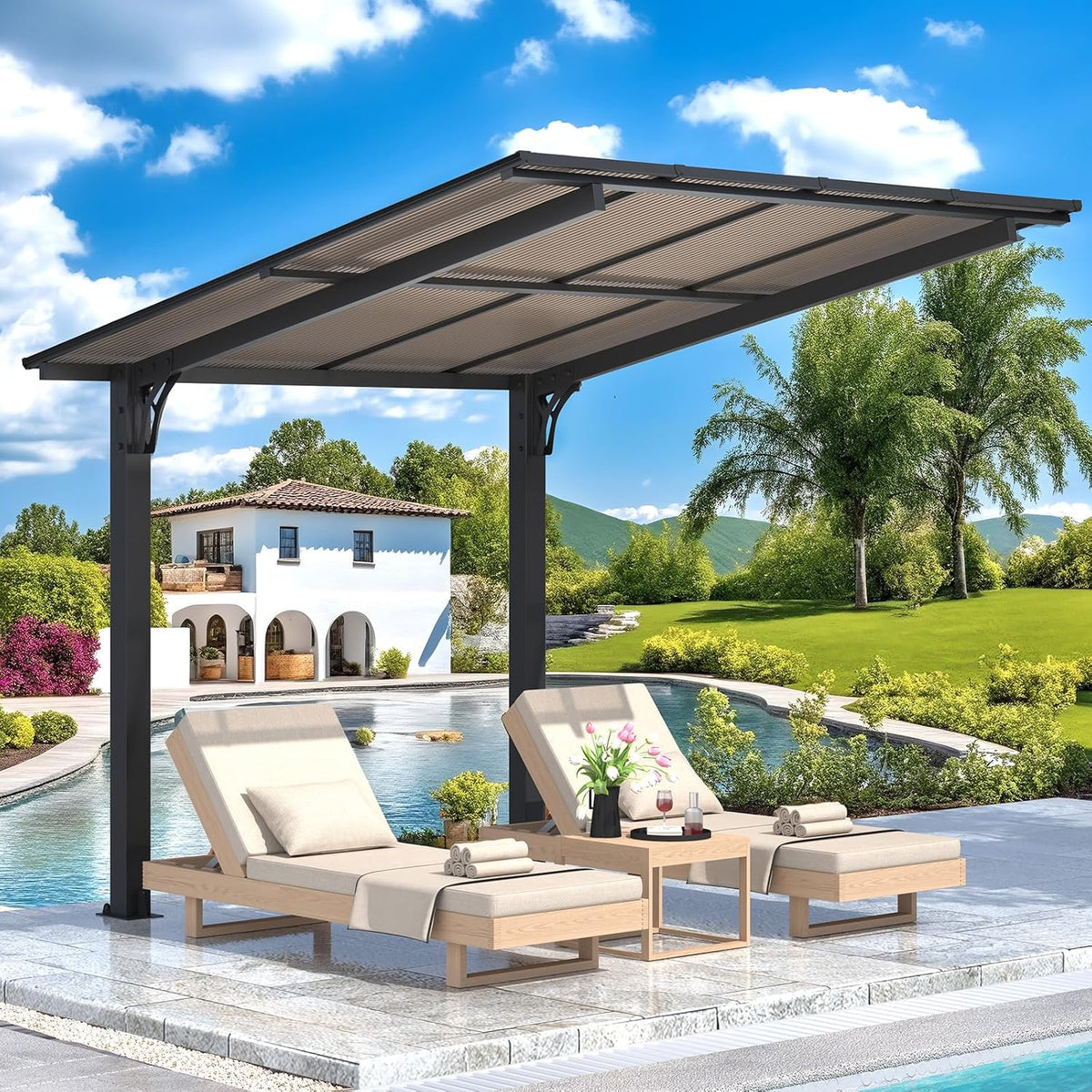 Stylish 10' x 10' Lean-To Gazebo & Pergola - Durable Hard Top Carport for Patios & Decks