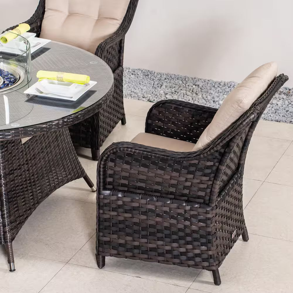 Luxurious 5-Piece Outdoor Patio Fire Pit Conversation Set with Cushioned Armchairs and Stylish Fire Pit Table