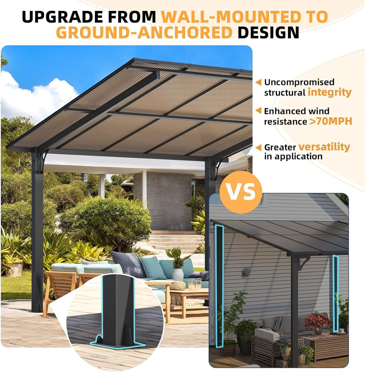 Stylish 10' x 10' Lean-To Gazebo & Pergola - Durable Hard Top Carport for Patios & Decks