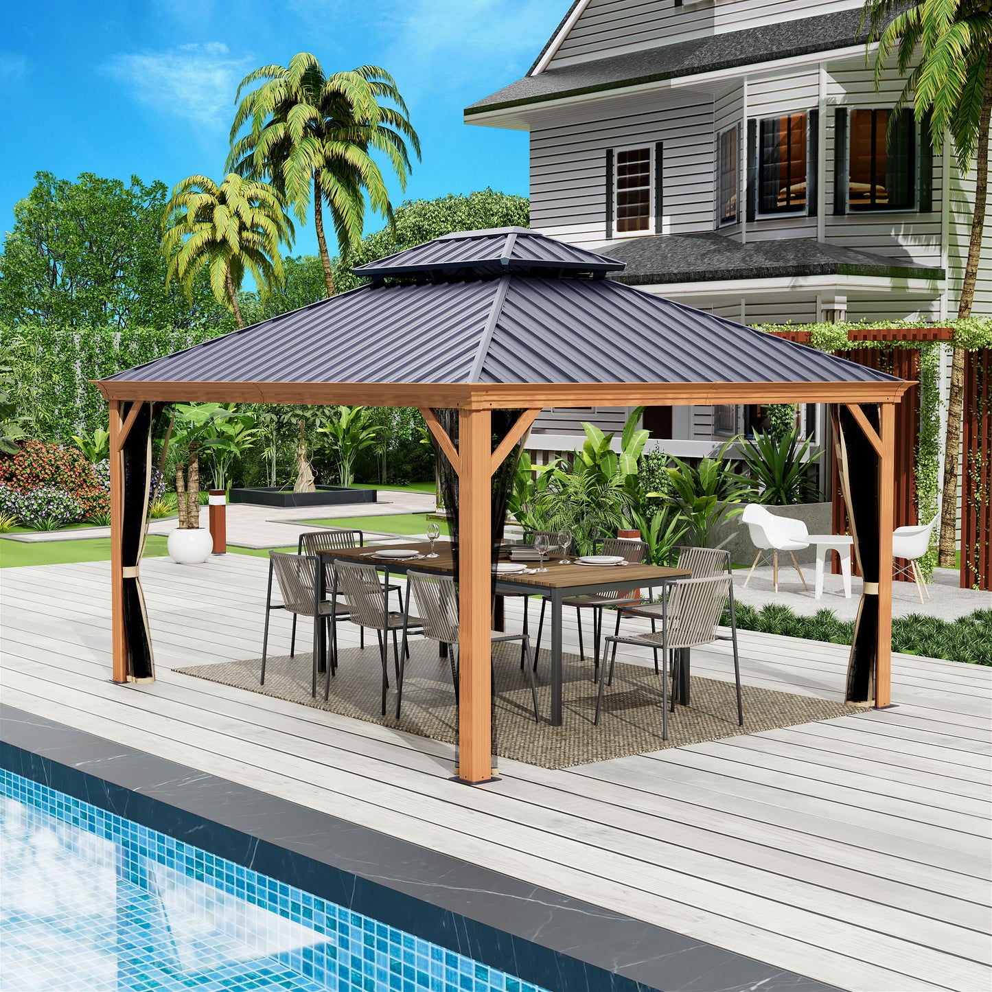 12-Ft X 20-Ft Hardtop Roof Aluminum Gazebo (Screen Included)