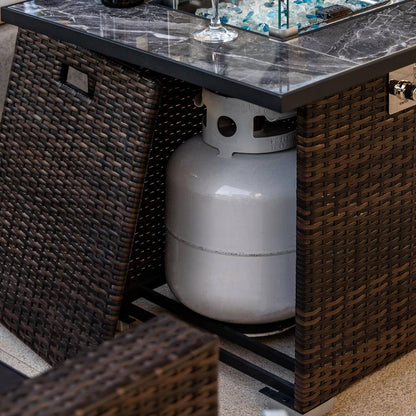 Stylish Espresso Square PE Rattan Propane Gas Outdoor Fire Pit - 29.92" x 29.92" for Cozy Evenings