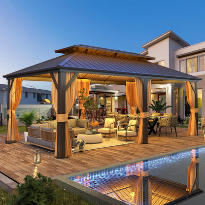 Experience the Ultimate Outdoor Retreat with Our 12' x 20' Hardtop Gazebo – Sturdy Aluminum Frame, Galvanized Steel Double Roof, and Cozy Netting for Your Patio, Lawn, or Deck!