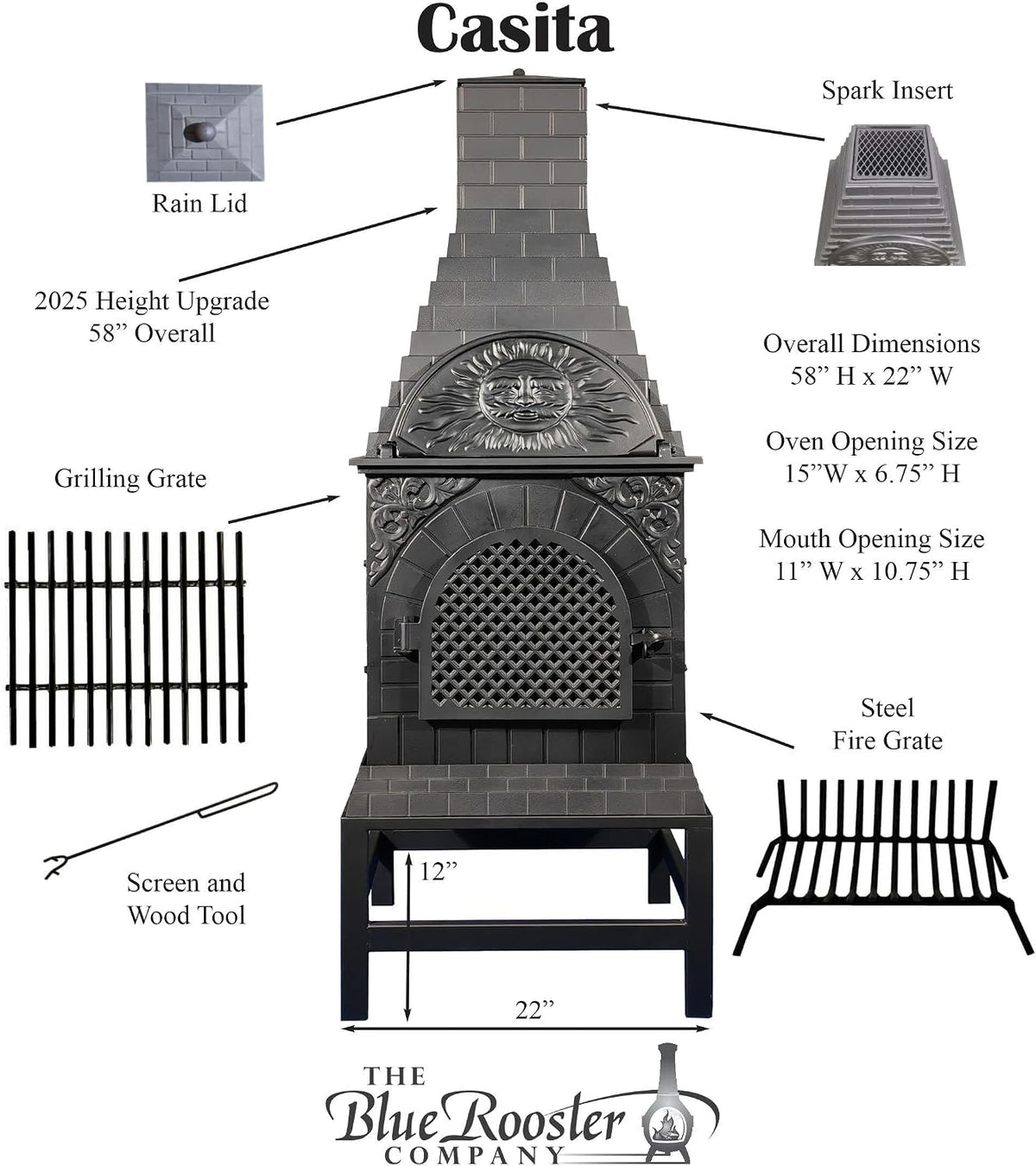 Blue Rooster Casita Grill Chiminea: Outdoor Wood-Burning Fireplace and Pizza Oven