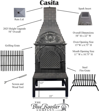 Blue Rooster Casita Grill Chiminea: Outdoor Wood-Burning Fireplace and Pizza Oven