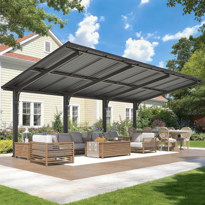 Stylish 10' x 10' Lean-To Gazebo & Pergola - Durable Hard Top Carport for Patios & Decks