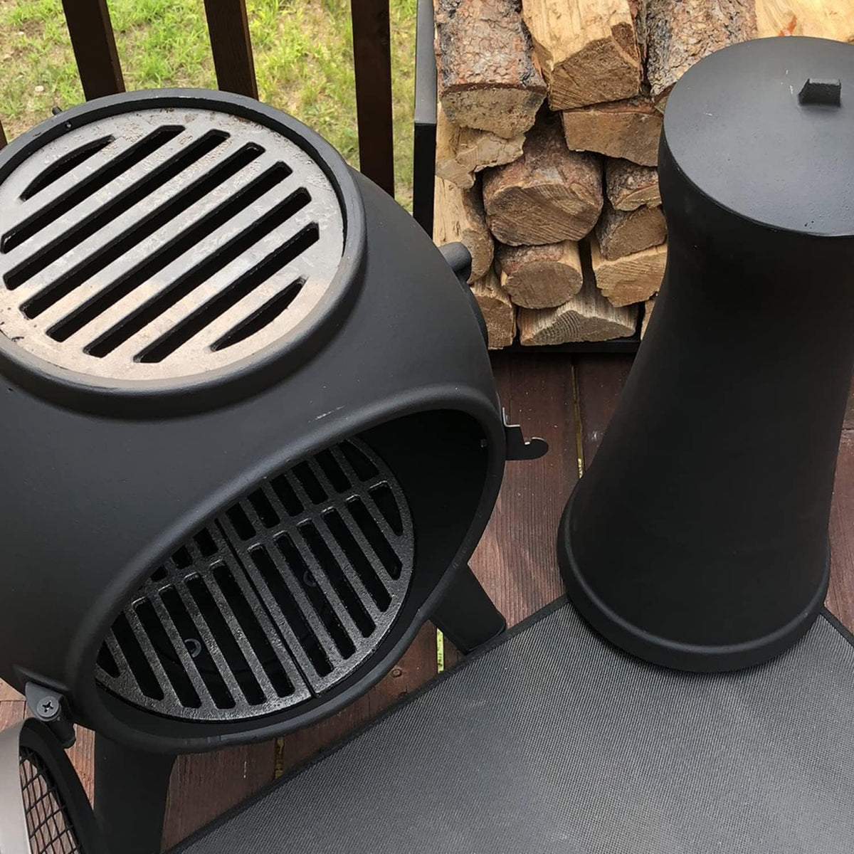 Elevate Your Outdoor Experience with the Blue Rooster Prairie Fire 44" Tall Wood-Burning Cast Aluminum Chiminea - Perfect for Deck or Patio!