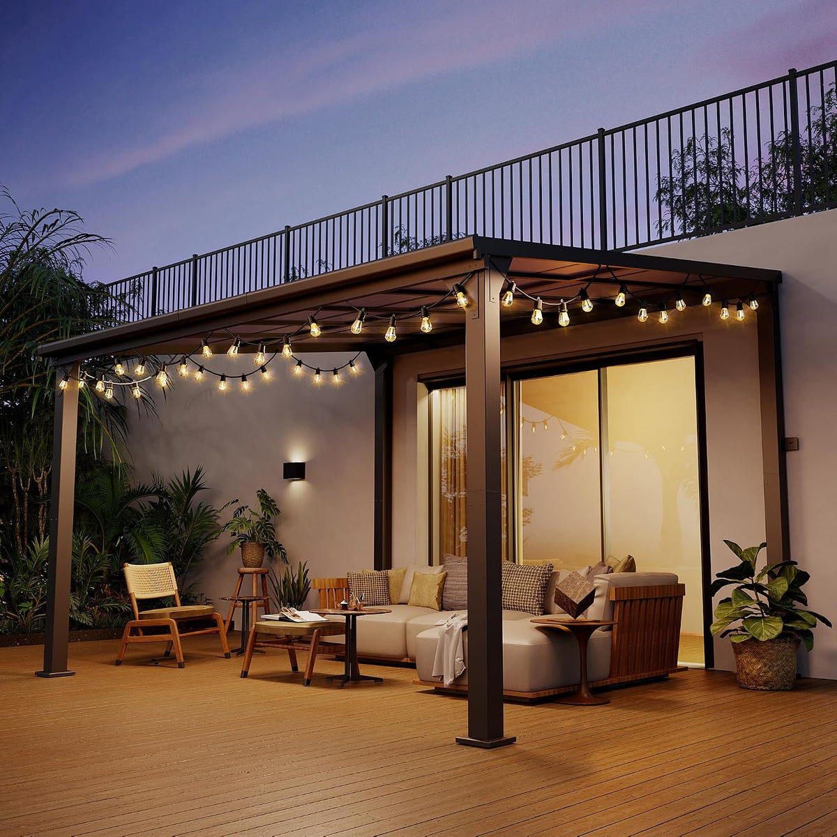 10x12 FT Aluminum Frame Pergola with Thickened Pillars and Enlarged Base, UV Resistant Outdoor Hardtop Lean-to Gazebo