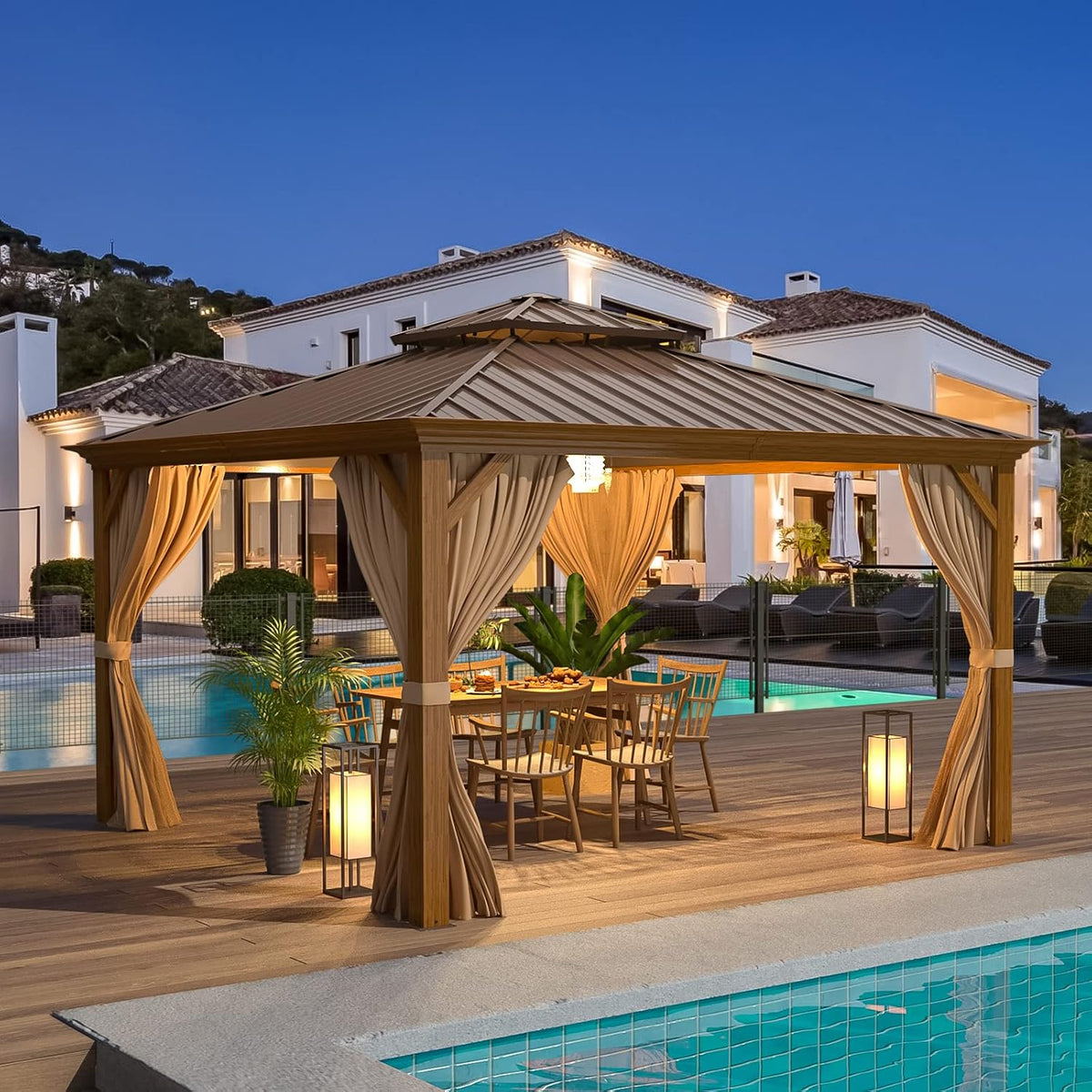 Experience the Ultimate Outdoor Retreat with Our 12' x 20' Hardtop Gazebo – Sturdy Aluminum Frame, Galvanized Steel Double Roof, and Cozy Netting for Your Patio, Lawn, or Deck!