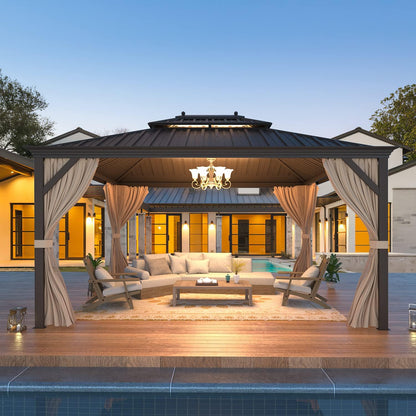 Experience the Ultimate Outdoor Retreat with Our 12' x 20' Hardtop Gazebo – Sturdy Aluminum Frame, Galvanized Steel Double Roof, and Cozy Netting for Your Patio, Lawn, or Deck!