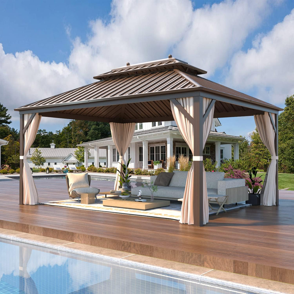 Experience the Ultimate Outdoor Retreat with Our 12' x 20' Hardtop Gazebo – Sturdy Aluminum Frame, Galvanized Steel Double Roof, and Cozy Netting for Your Patio, Lawn, or Deck!