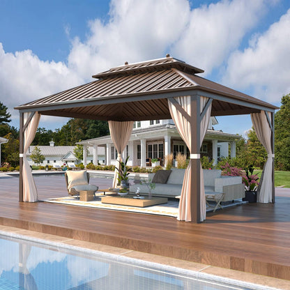 Experience the Ultimate Outdoor Retreat with Our 12' x 20' Hardtop Gazebo – Sturdy Aluminum Frame, Galvanized Steel Double Roof, and Cozy Netting for Your Patio, Lawn, or Deck!
