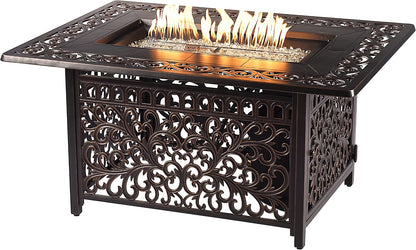 Stylish 48-Inch Rectangular Aluminum Fire Table Set with Four Comfortable Swivel Rockers, Fire Beads, Lid, and Weather-Resistant Covers