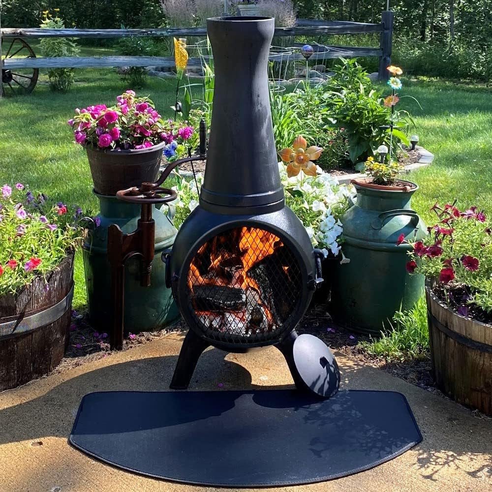 Elevate Your Outdoor Experience with the Blue Rooster Prairie Fire 44" Tall Wood-Burning Cast Aluminum Chiminea - Perfect for Deck or Patio!