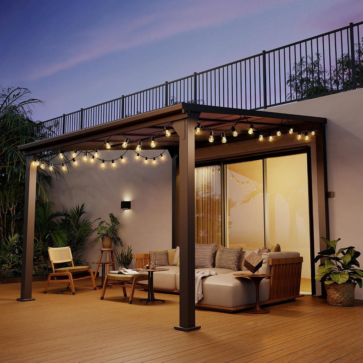 10x12 FT Aluminum Frame Pergola with Thickened Pillars and Enlarged Base, UV Resistant Outdoor Hardtop Lean-to Gazebo