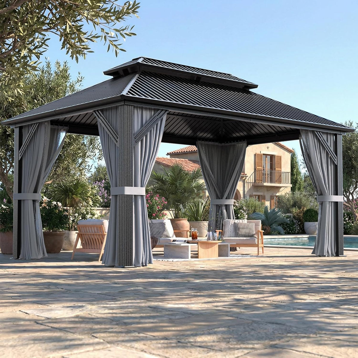 Stylish 10' x 12' Dark Gray Aluminum Outdoor Gazebo – Perfect for Any Patio or Garden