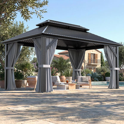 Stylish 10' x 12' Dark Gray Aluminum Outdoor Gazebo – Perfect for Any Patio or Garden