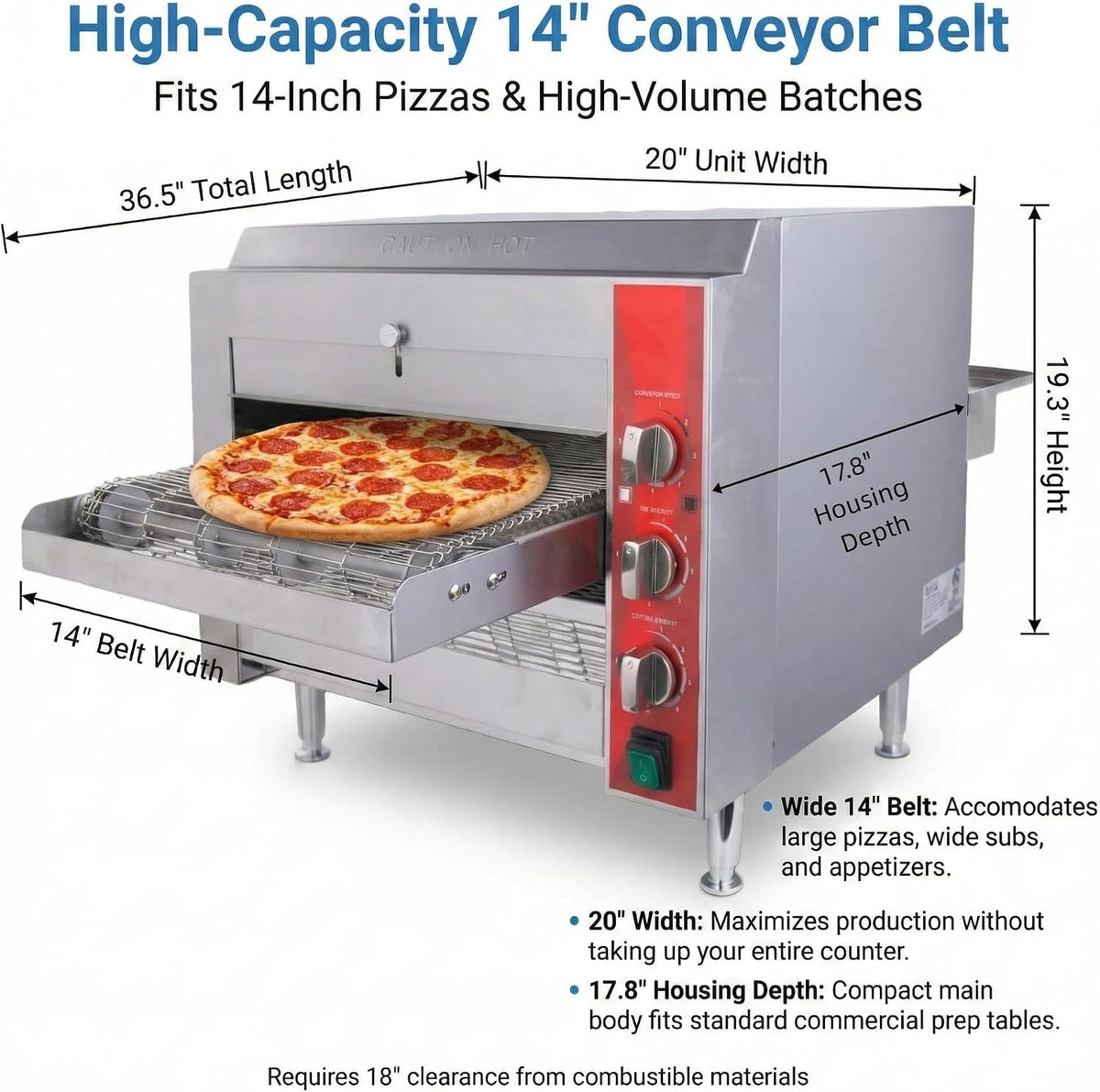 14-Inch Commercial Conveyor Pizza Oven, 3500W 208V Countertop Electric Oven with 14-Inch Belt and 6-20P Plug for Efficient Baking (60Hz)