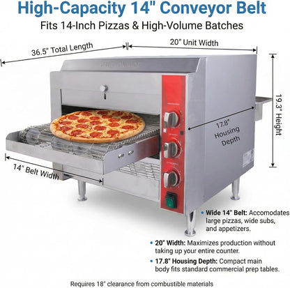 14-Inch Commercial Conveyor Pizza Oven, 3500W 208V Countertop Electric Oven with 14-Inch Belt and 6-20P Plug for Efficient Baking (60Hz)