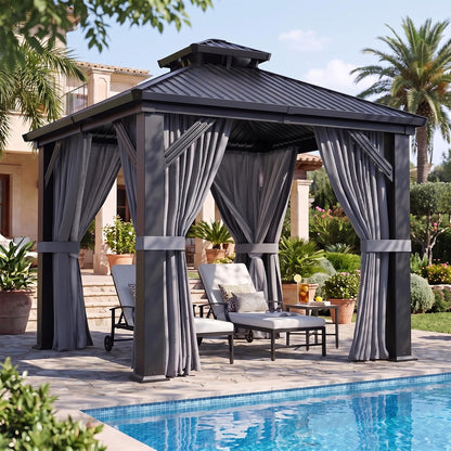 Stylish 10' x 12' Dark Gray Aluminum Outdoor Gazebo – Perfect for Any Patio or Garden