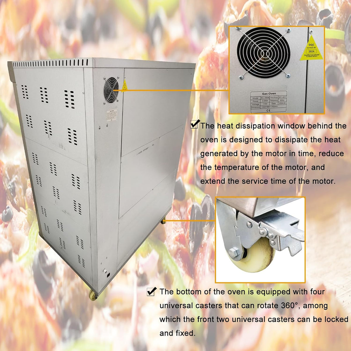 Professional 3-Layer Gas Pizza Oven with 6 Plate Capacity, 110V 300W Stainless Steel, Ideal for Restaurants and Bakeries, Temperature Range 0℃-400℃, Timer 0-99 Minutes, Single Phase