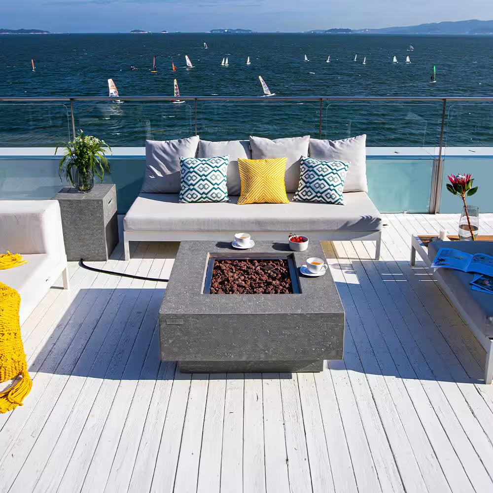 Manhattan 36" Square Concrete Propane Fire Table - Stylish Outdoor Heating with Lava Rocks & Cover
