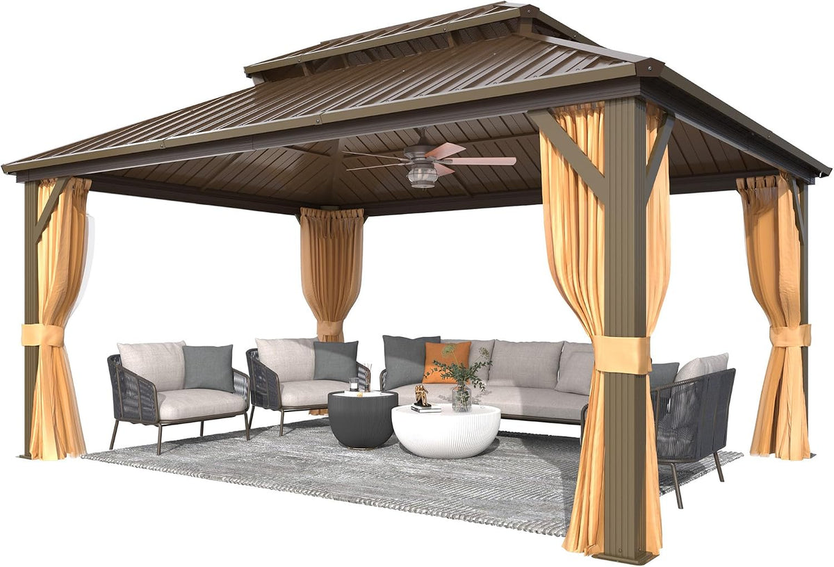 Transform Your Outdoor Space: 12x16 ft Hardtop Gazebo with Mosquito Netting & Curtains - Durable Aluminum & Steel Design for Patio, Deck, and Garden!
